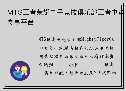 MTG王者荣耀电子竞技俱乐部王者电竞赛事平台